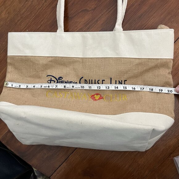 Disney Cruise Line Castaway Club Burlap Canvas Large Zip Beach Bag Tote - Picture 8 of 10